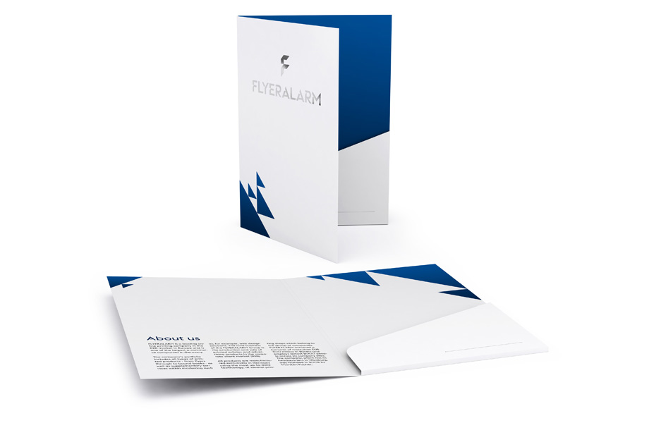 Folders with glued pocket, silver hot foil
