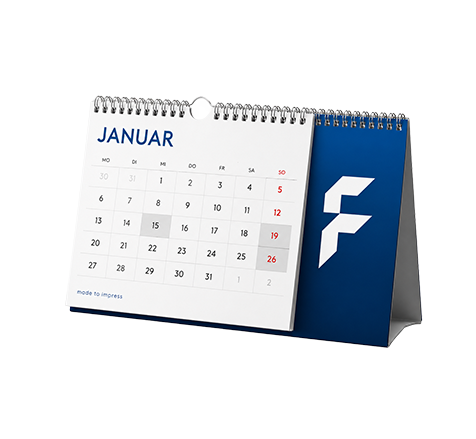 Self-standing desk calendars with spiral binding